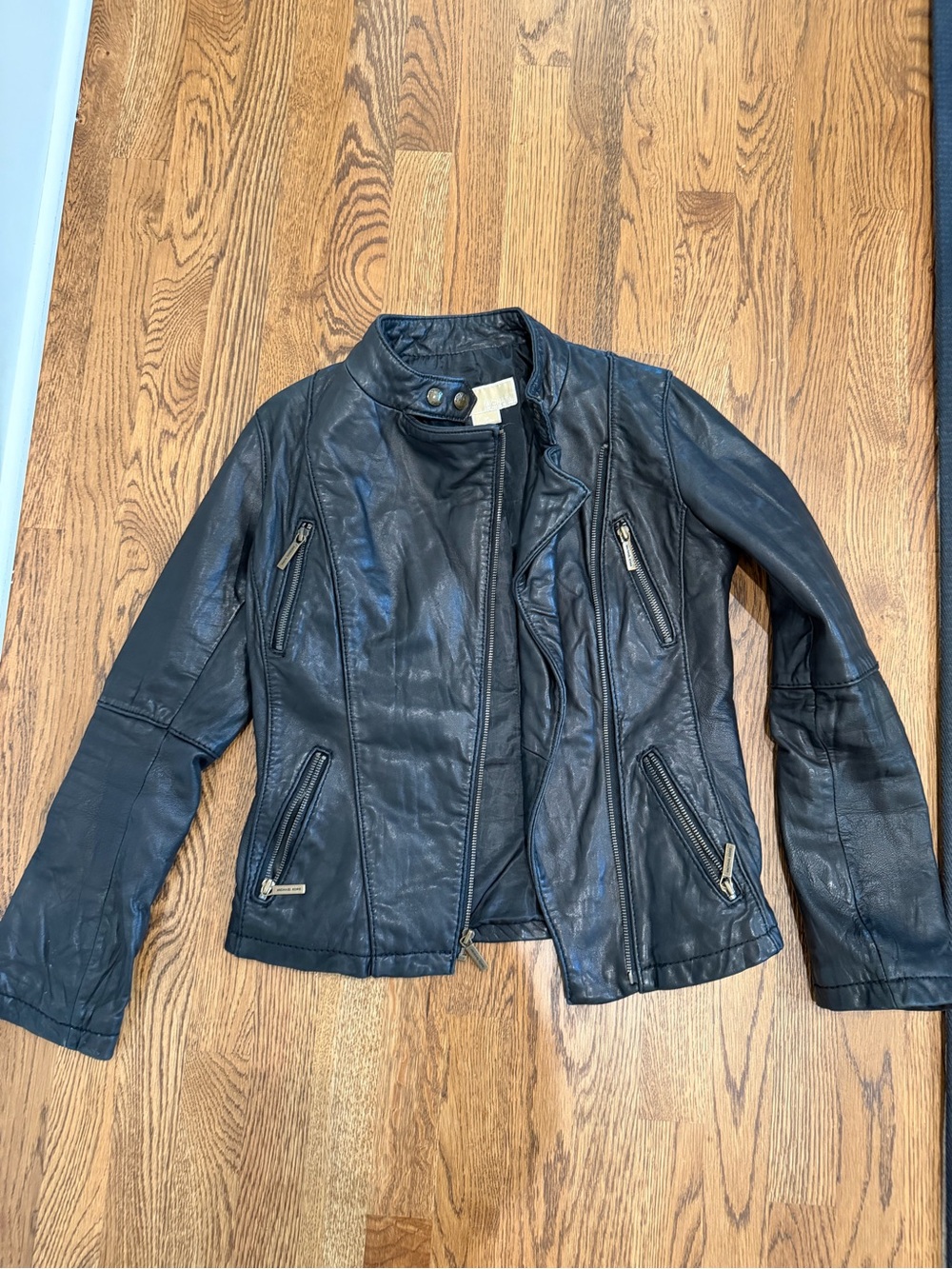 Black Women’s Genuine Leather Moto Jacket, S